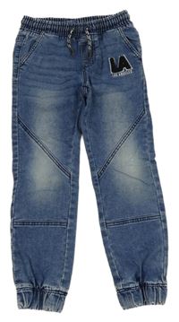 Modré cuff jogger rifle s nápisom Dopodopo