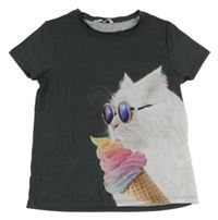 Antracitové tričko s mačkou H&M