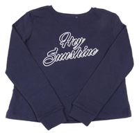 Tmavomodrá crop mikina s trblietavým nápisom H&M
