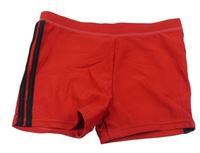 Červené nohavičkové chlapčenské plavky s čiernymi pruhmi Tu