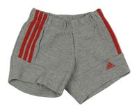 Sivé teplákové kraťasy s červenymi pruhmi Adidas