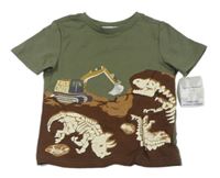 Nové - khaki-hnědé tričko s dinosaury Tommy Bahama