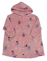 Růžová huňatá oversize mikina s vílami a kapucí M&S