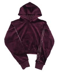 Vínová zamatová crop mikina s kamienkami a kapucňou George