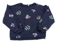 Tmavomodrá mikina s kytičkami a volánky Tu