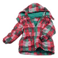 Ružovo-zelená kockovaná šušťáková zimná parka s odopínacíá kapucňou Lupilu