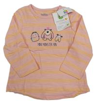 Nové - Broskvovo-oranžové pruhované triko s příšerkami Topolino