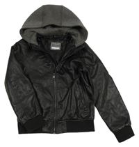 Černá koženková jarní bunda s kapucí Primark