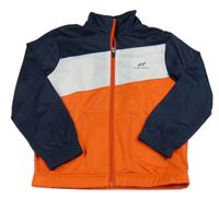 Tmavomodro-bielo-oranžová športová prepínaci mikina s nápisom