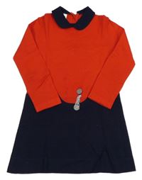 Červeno-tmavomodré šaty s řemínkem a límečkem 