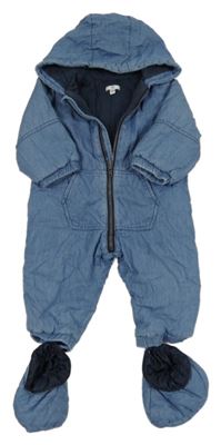 Modrá plátěná zateplená kombinéza riflového vzhledu s kapucí La Redoute 