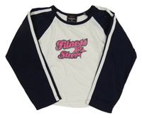 Bielo-tmavomodré crop tričko s pruhmi a nápisom Step in