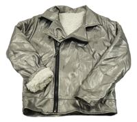 Strieborná koženková zateplená bunda