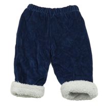 Tmavomodré zamatové zateplené nohavice