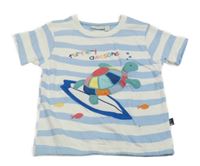 Nové - Světlemodro-bílé pruhované tričko se želvou Jojo Maman Bébé