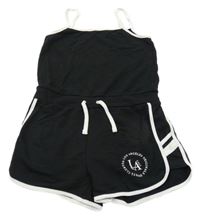 Čierno-biely teplákový kraťasový overal s nápisom New Look