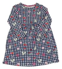 Tmavomodro-biele kockované bavlnené šaty s myškami Bluezoo