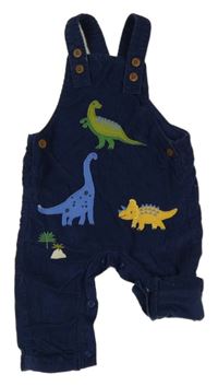 Tmavomodré manšestrové podšité laclové kalhoty s dinosaury M&S