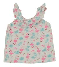 Biely kvietkovany top s plameňáky a volánikom Primark