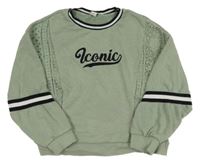 Khaki crop oversize mikina s nápisom a čipkou River Island