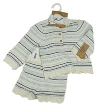 Nové - 3set - Bílo-modrý pruhovaný svetr + pletené kraťasy + čelenka Wonderluxe