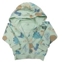 Světlezelená propínací mikina s dinosaury a kapucí M&S