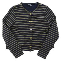 Tmavomodro-zlatá pruhovaná prepínaci crop mikina Petit Bateau