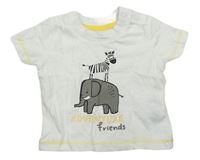 Biele tričko so sloníkem a zebrou a nápismi PRIMARK