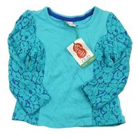 Tyrkysovo-zafírové tričko s čipkou s kvietkami miniclub
