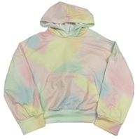 Farebná batikovaná oversize crop mikina s vreckom a kapucňou SHEIN