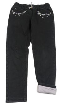Černé skinny podšité rifle s květy C&A