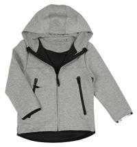 Svetlošedá -čierna melírovaná vzorovaná tech fleece prepínaci mikina s kapucňou zn. PRIMARK