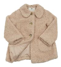 Pudrový huňatý podšitý kabát s límečkem F&F