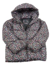 Tmavošedá prošívaná šusťáková zimní bunda se srdíčky a kapucí Sfera