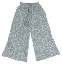 Svetlomodré mačkané široké paper bag nohavice s kvietkami Next