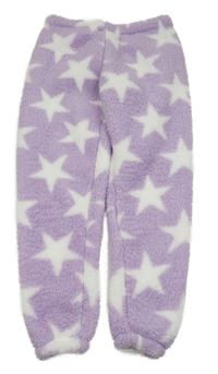 Levandulové huňaté domáceé nohavice s bielými hviezdičkami