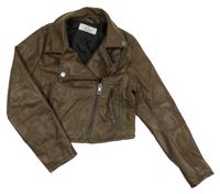 Hnědý koženkový jarní crop křivák H&M