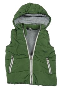 Tmavozelená prešívaná šušťáková zateplená vesta s kapucňou Papagino