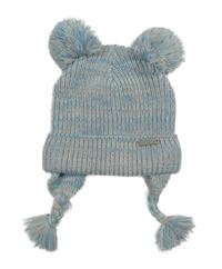 Modro-světlebéžová melírovaná pletená čepice s s bambulemi Pro Hike