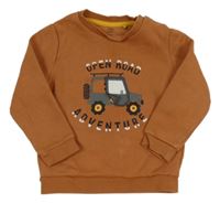 Hnedá mikina s jeepem a nápismi F&F