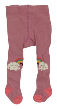 Starorůžovo-ružové pančuchy s obláčikmi  a duhami