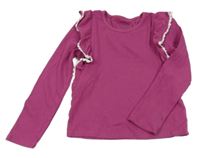 Malinové žebrované triko s volánky s krajkou MAX STUDIO