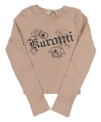 Pudrové rebrované crop tričko s nápisom a šaškem a korunkou H&M