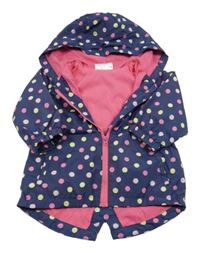Tmavomodrá puntíkatá šusťáková jarní parka s kapucí Ergee