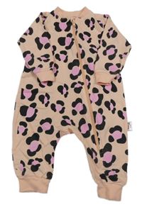 Broskvovo-čierno-ružová vzorovaná tepláková kombinéza