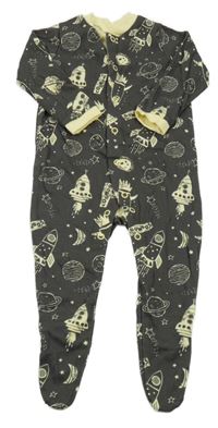 Tmavošedo-svetložltý overal s raketami a planetami