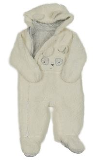 Bílá huňatá podšitá kombinéza s pandou a kapucí s oušky PRIMARK