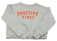 Svetlosivá melírovaná tepláková crop mikina s nápismi JEFF&CO