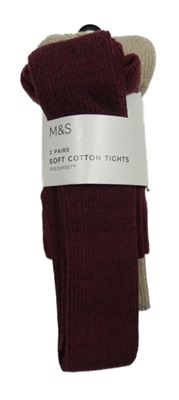 Nové - 2x - Rebrované pančuchy so třpytkami - Vínové, béžovo/zlaté M&S