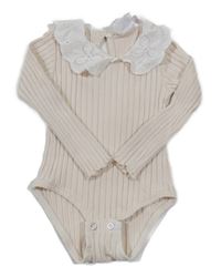 Smetanové žebrované body s límečkem s madeirou ZARA